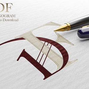 DF / 2 Letter Wedding Monogram with Letters DF / Listo para descargar archivos vectoriales