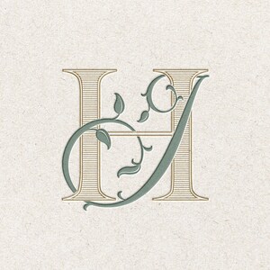 Monograma JH con florituras / Listo para descargar monograma de 2 letras para el diseño de bodas, letras imprimibles - Solo archivos digitales, sin servicio