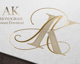 AK Wedding Monogram - Digital Download | Couples Duogram | Personal Logo | Insignia | Family Crest | Monogram SVG | Vector Files Included