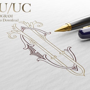 Monograma de boda de 2 letras con letras CU / UC / Listo para descargar archivos vectoriales