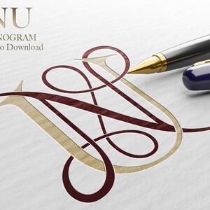 NU / 2 Letter Wedding Monogram with Letters NU - Listo para descargar archivos vectoriales
