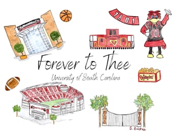 University of South Carolina Watercolor Print- Forever to Thee
