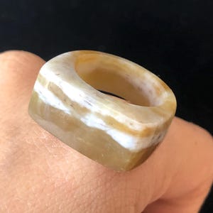 Natural Nephrite Jade Band Ring | US 6.5 | Untreated White Jade & Brown Jade Ring | Milk Coffee Latte | Women Statement Ring Stackable Ring