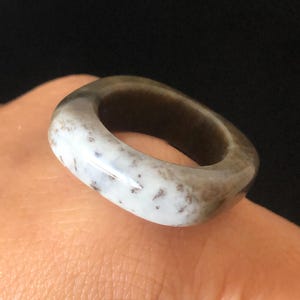 Natural Nephrite Jade Band Ring | US 6.5 | Untreated White Jade & Brown Jade Ring | Oreo Cookie Style | Women Statement Ring Stackable Ring