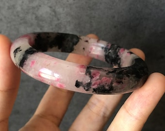 56.6mm Premium Natural Icy Rhodonite Bangle | Cherry Blossom | Milky Sakura Rain | Danqing | Plum Blossom | Stone Bangle| Crystal Bangle