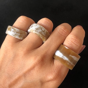 Nephrite Jade Band Ring | US 6.25-7.5 | Natural White Jade Brown Jade Thumb Ring | Milk Coffee Latte Collection | Statement Pinky Ring Gift