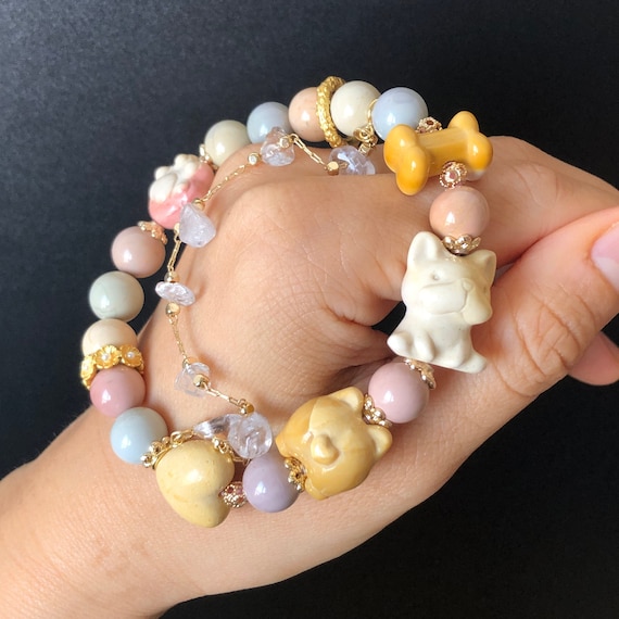 Bracciale Con Ciondolo A Forma Di Zampa Di Cane Con Perline In Pietra Naturale Olivenorma