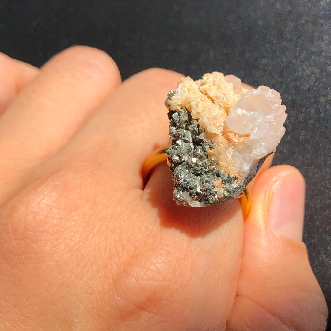 Raw Pyrite Ring With Calcite & Dolomite, Raw Stone Ring, Raw Crystal ...