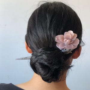 Natural Xiu Jade Serpentine Hand Carved Kalanchoe Flower Hair Pin | Green Gray Pink Jade Hair Stick | Asian Chinese Vintage Gift for her