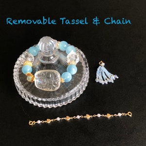 Clear Quartz with Rainbow Hand Carved Nine-tailed Fox Pendant Charm with Aquamarine & Rose Quartz Crystal Bead Bracelet Removable Tassel zdjęcie 10