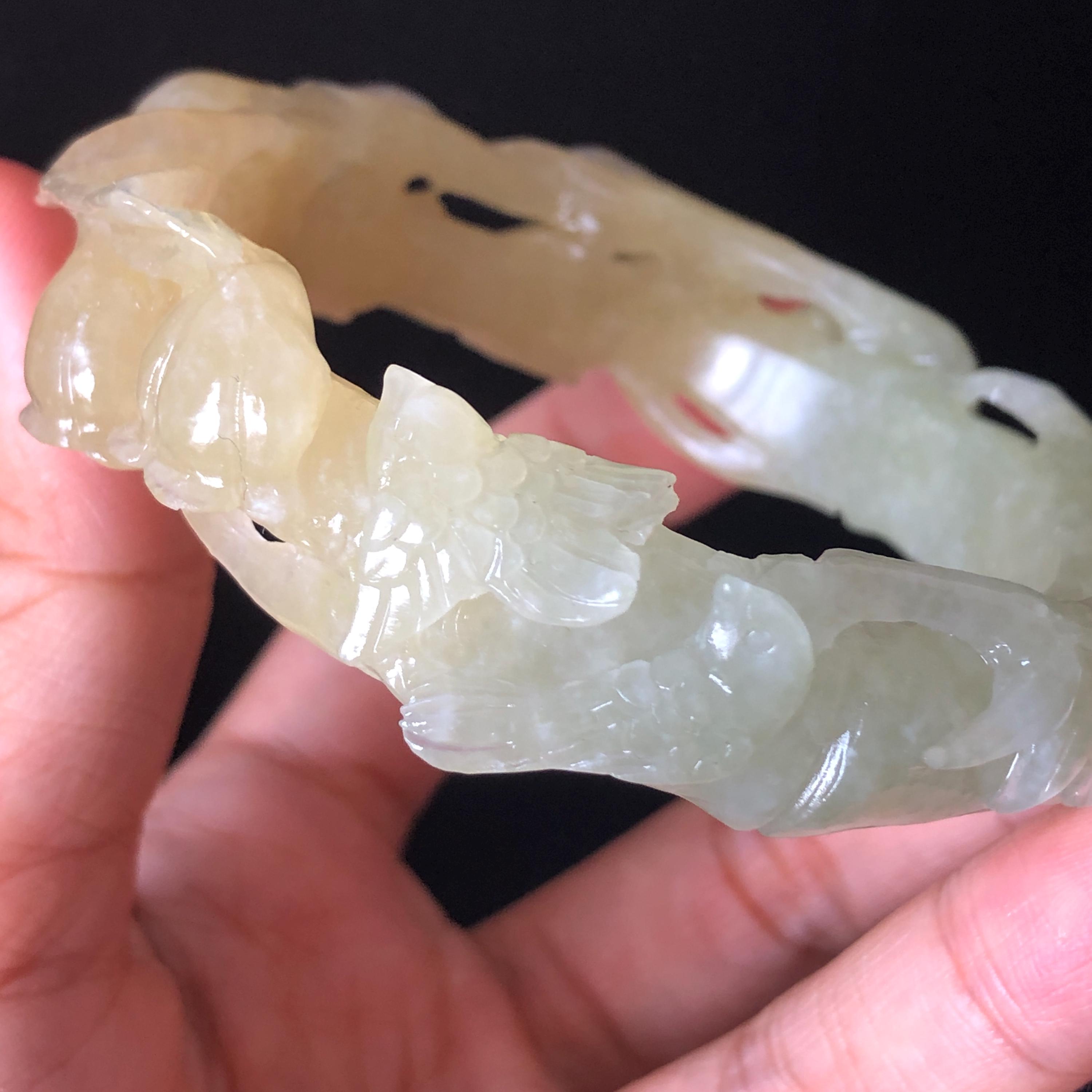 57mm Natural Xiu Jade Serpentine Hand Carved Bids With Lily