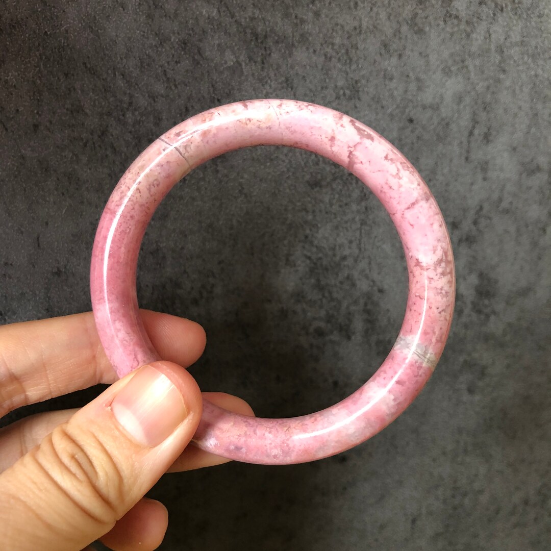 52.6mm Premium Natural Rhodonite Stone Bangle | Pink Sakura in the ...