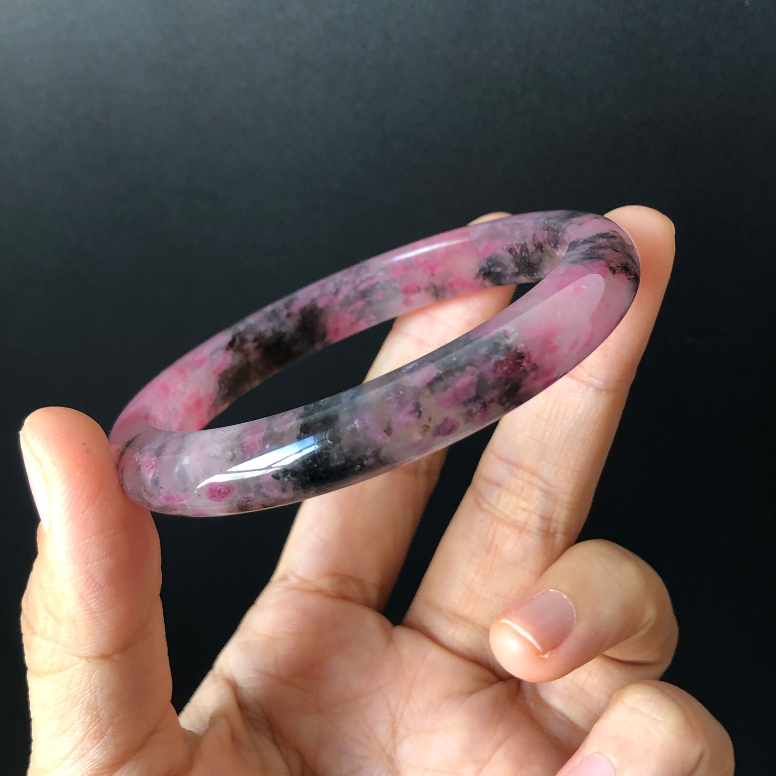 57.6mm Natural Icy Rhodonite Crystal Bangle | Cherry Plum Blossom ...