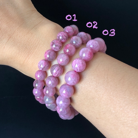 Natural Icy Night Sakura Rain Rhodonite Bracelet | Cherry Plum