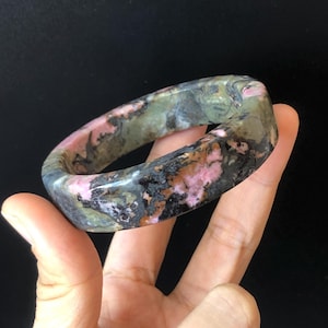 57mm Natural Rhodonite Bangle Bracelet | Pink, Deep Green with Black Ink | Cool & Wild | Healing Stone Crystal gemstone Bangle Gift for Her