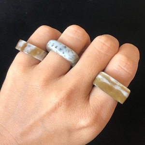 Natural Nephrite Jade Band Ring | Untreated White Jade Brown Jade Pinky Ring | Latte & Oreo Collection | Women Statement Ring | US 5.25-6.5