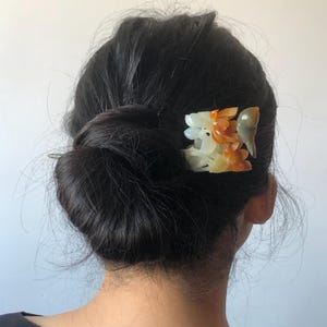 Certified Natural Xiu Jade Serpentine Hand Carved Multicolour Bird & Flower Hair Pin | Jade Hair Stick | Asian Chinese Vintage gift for her