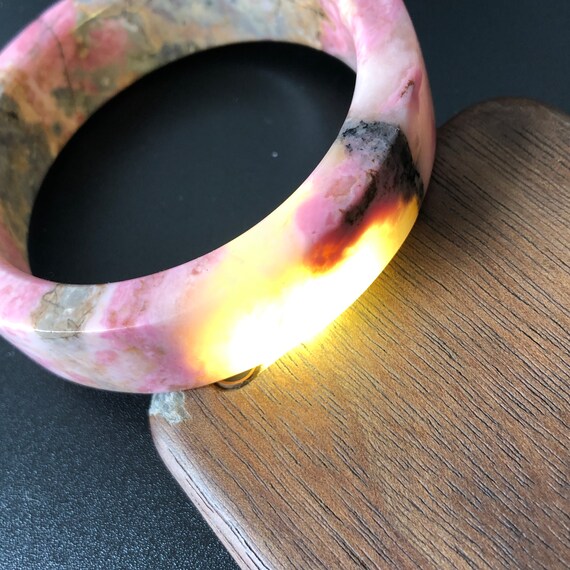 54.3 mm 天然ピンクロードナイト ストーン バングル ブレスレット