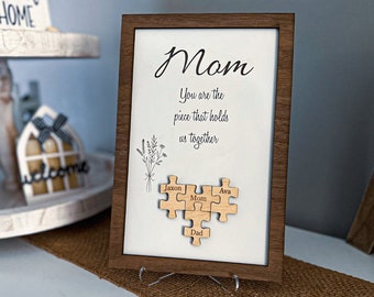 Custom Mothers Day Puzzle Sign, You are the Piece that holds us together, Mothers day gift, Personalized Gift for Mom, 2-15 Puzzle Pieces