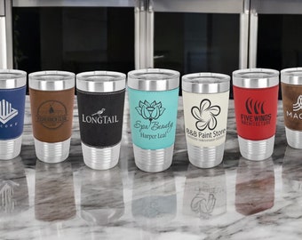 Custom Tumbler, Personalized Leather, Custom Logo Tumbler, Gift for Dad, Business Logo, Engraved Cup, 20 oz Mug, Team Tumbler, Coach Gift