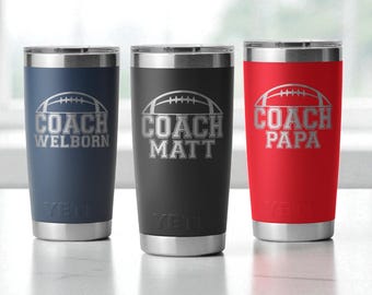 Custom Coach Tumbler, Personalized Yeti, Custom Logo Tumbler, Gift for Dad, Football Tumbler, Engraved, 20 oz Mug, Team Tumbler, Coach Gift