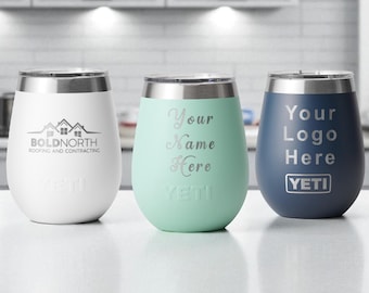 Custom Your Logo Yeti Stemless Wine Tumbler Bulk, 10oz Personalized Wine, Engraved Company Logo, Brand logo, Corporate Gift Wine Tumbler