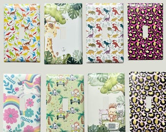 UV Printed Kids Outlet Covers | Nursery Wall Plate Decor | Giraffe, Unicorn, Dinosaur, Pink Leopard | Baby Room Gift, Plug in Cover, Rainbow