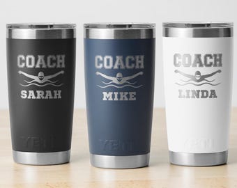 Vaso térmico personalizado para entrenador, Yeti personalizado, vaso térmico con logotipo personalizado, regalo para papá, vaso térmico para natación, grabado, taza de 20 oz, vaso térmico para equipo, regalo para entrenador