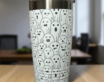 Halloween Ghost Tumbler, Spooky Engraved Tumbler, Ghost 20 oz Insulated Tumbler, Fall Tumbler, Gift for Halloween, Coffee Tumbler