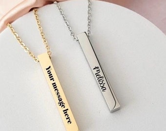 Name Bar Necklace Silver, Gold, Rose Gold, Gift For Her, Custom Necklace, Mom Gift, Birthday Necklace Gift, Mirror Polished Stainless Steel