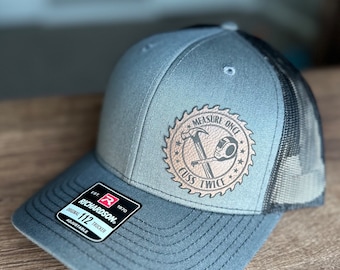 Leather Patch Hat Custom SnapBack, Flex Fit Hat, Business Hats, Hats for Work, Carpenter Hat, Richardson 112 Personalized, Woodworking