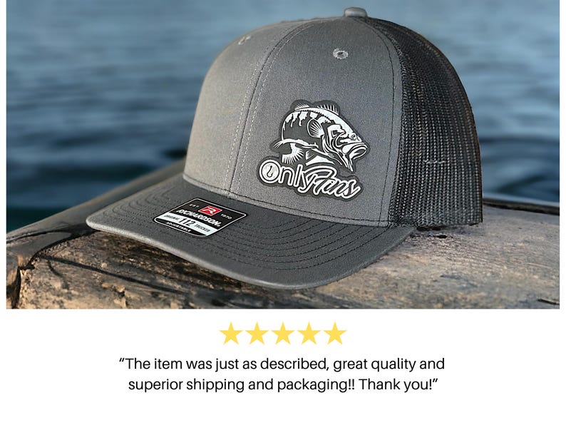 Only Fins Fishing Leather Patch Hat, Flex Fit Hat, Hunting Hats, Hats for Work, Bass Hat, Richardson 112 Personalized, Gift for Him image 4