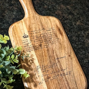 Personalized cutting board, handwriting, handwritten recipe, cutting board, recipe cutting board, engraved handwriting, recipe cutting board