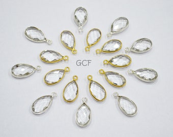 Crystal Hydro Quartz Faceted Pear Shape Connector , Crystal Hydro Quartz Single Bail Bezel Connector , Sold By Piece , 9x14 mm , RB-5564A