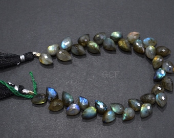 Labradorite Diagonal Drill Tear Drops Shape Beads , Labradorite Faceted Briolettes , Sold By Strand , 8 Inches , 7x9 - 7x10 mm , 31268