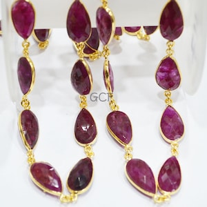 Cadena conectora con forma de pera facetada de rubí berilo, cadena de eslabones biselados con forma de pera de rubí berilo, 11x20 mm, 6824