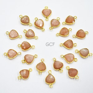 Peach Moonstone Faceted Heart Shape Connector , Peach Moonstone Double Bail Bezel Connector , Sold By Piece , 11 mm , RB-7181