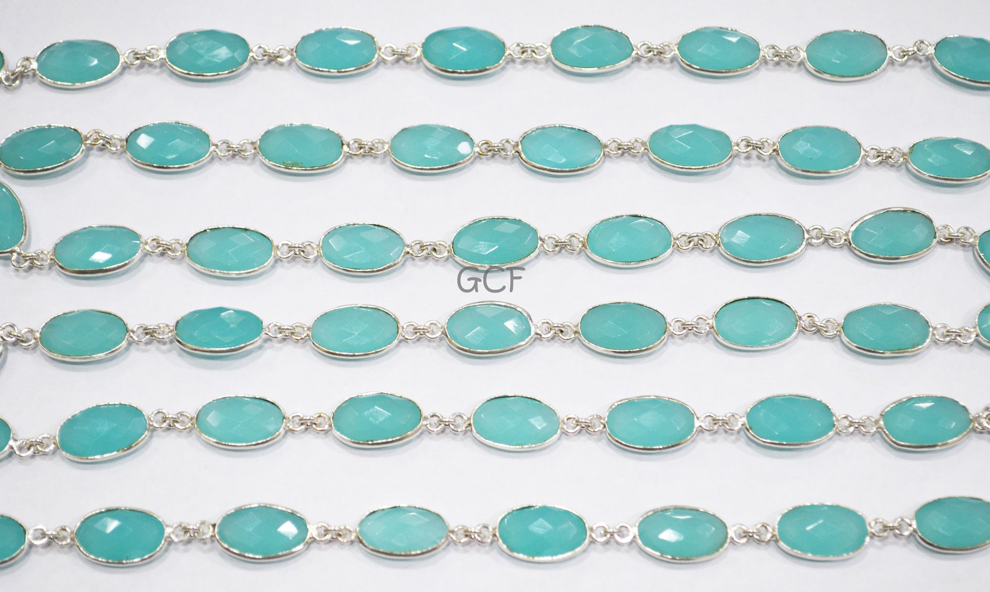Aqua Blue Hydro Quartz Faceted Oval Shape Connector Chain , Aqua