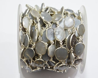 Gray Moonstone Faceted Free Form Shape Connector Chain , Gray Moonstone Slice Shape Bezel Link Chain ,  15 - 16 mm , RB-5292