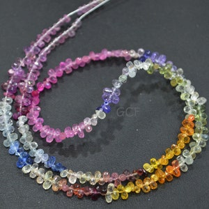 Multi Sapphire Tear Drops Shape Beads , Multi Sapphire Faceted Briolettes , Sold By Strand , 17 Inches , 2.25x3 - 2.50x4 mm , 30230