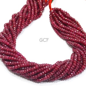 Geverfde Ruby Rondelle Shape Beads, Dyed Ruby Faceted Rondelle Shape Beads, Verkocht door Strand, 16 Inch, 5 mm, 30845