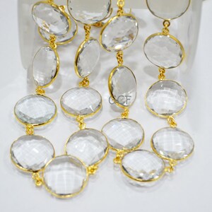 Crystal Hydro Quartz Faceted Coin Shape Connector Chain , Crystal Hydro Quartz Coin Shape Bezel Link Chain ,  21 mm , 6832