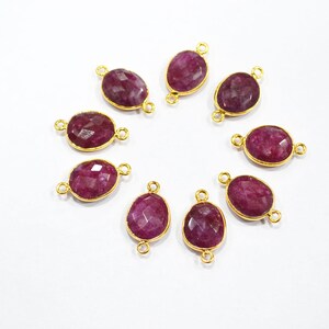 Dyed Ruby Faceted Oval Shape Connector , Dyed Ruby Oval Shape Double Bail Bezel Connector , Sold By Piece , 12x21 mm , RB-7309