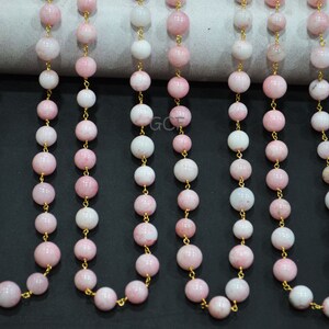 Mystic Agate Rose Pink Smooth Rosary Beaded Chain , Mystic Agate Rose Pink Round Shape Wire Wrapped Chain , 9.50 mm , RB-5291