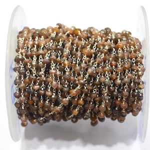 Natural Andusalite Faceted Rondelle Shape Rosary Beaded Chain , Natural Andusalite Wire Wrapped Chain ,  3.50 - 4 mm , RB-6306