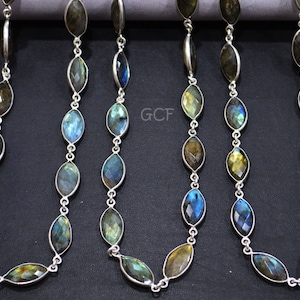 Labradorite Faceted Marquise Shape Connector Chain , Labradorite Marquise Shape Bezel Link Chain ,  10x20 mm , RB-5162