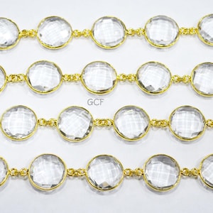 Crystal Hydro Quartz Faceted Coin Shape Connector Chain , Crystal Hydro Quartz Coin Shape Bezel Link Chain ,  15 mm , 7259