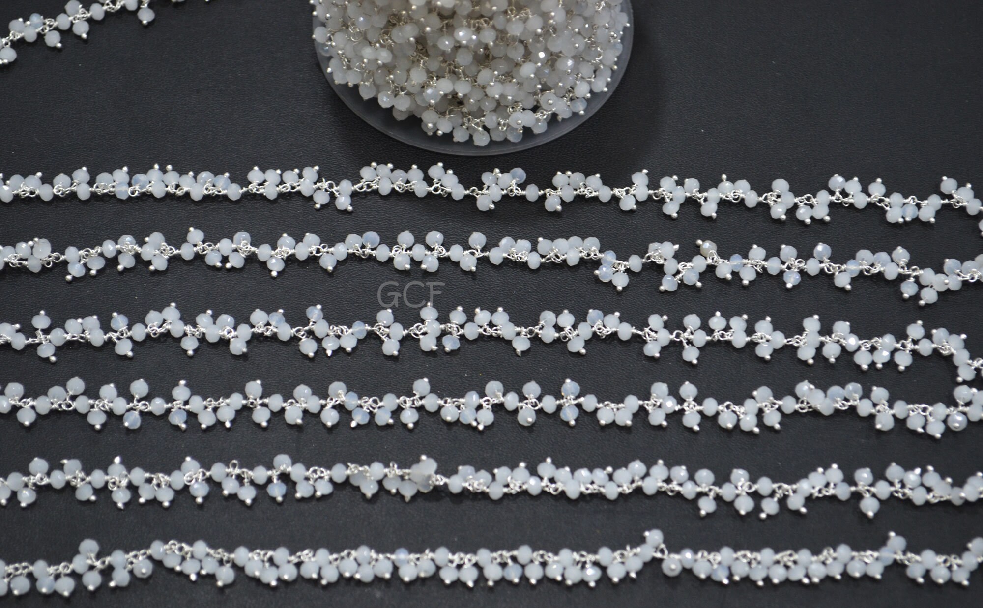 White Chalcedony Hydro Quartz Faceted Rondelle Shape Grape Chain