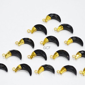 Black Onyx Faceted Crescent Moon Shape Connector , Black Onyx Single Bail Electroplated Charm , Sold By Piece , 18 mm , 18425