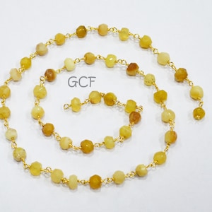 Yellow Opal Faceted Rondelle Shape Rosary Beaded Chain , Yellow Opal Rondelle Shape Wire Wrapped Chain , 3 - 3.50 mm , RB-5466